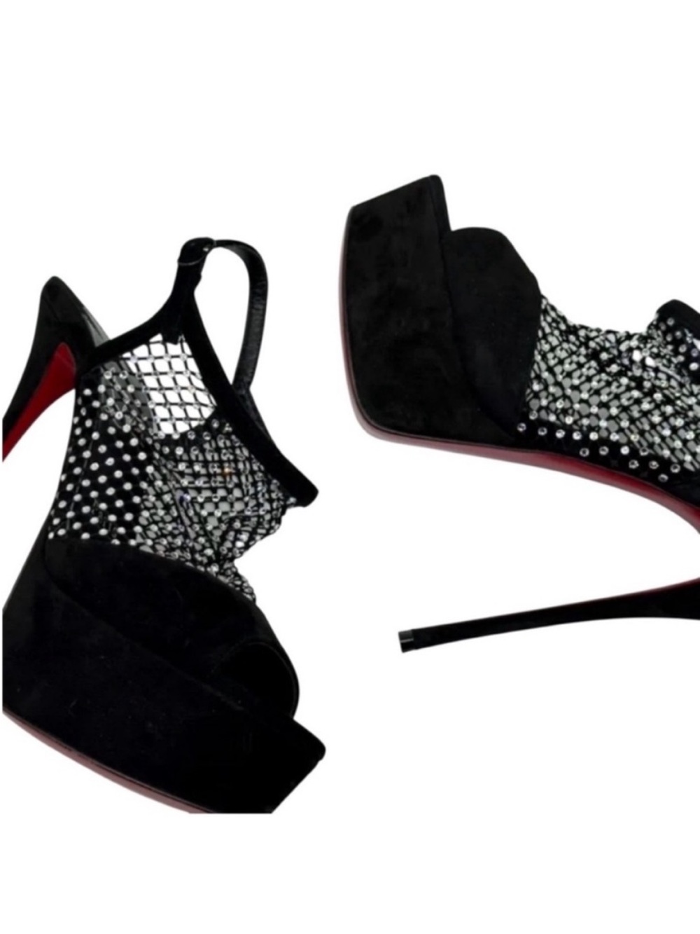 CHRISTIAN LOUBOUTIN Plougesta Alta Strass 150 Black Suede Platform Heels - Picture 10 of 11